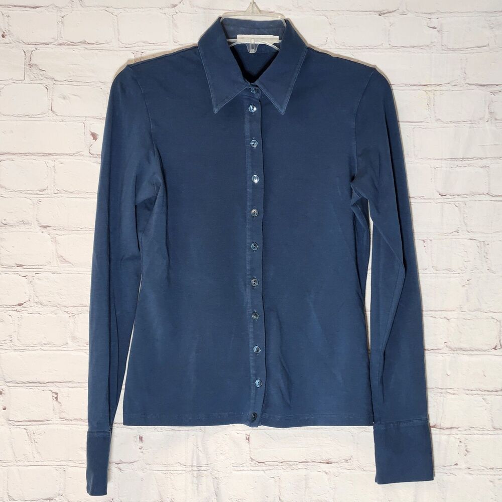 Anne Fontaine Nuage Sz 40 US 8 Long Sleeve Button Shirt Blue Pima Cotton Stretch